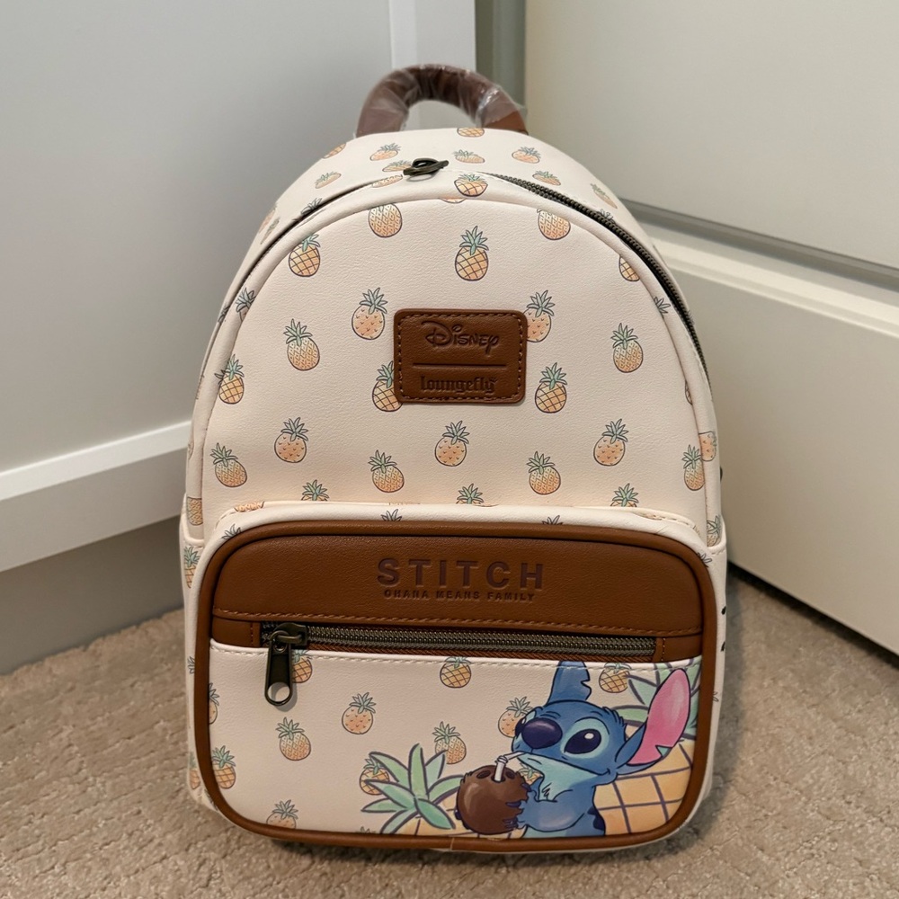 NWT Loungefly Lilo and Stitch Pineapple Mini Backpack with Brown Straps
